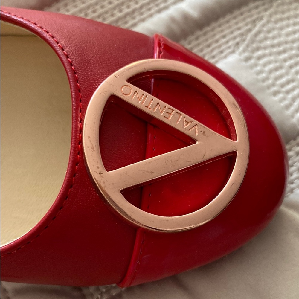 Valentino Red Flats with Suede Finish and Logo Embellishment - Picture 2 of 4